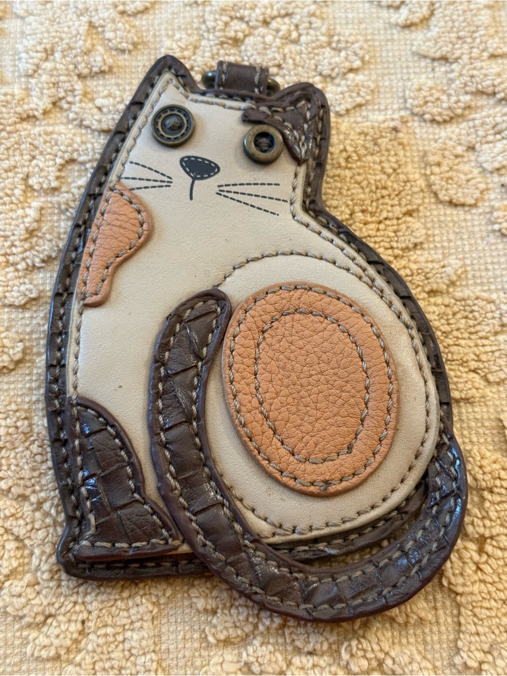 Plush-Look Cat Keychain Accessory in Cream, Brown & Tan